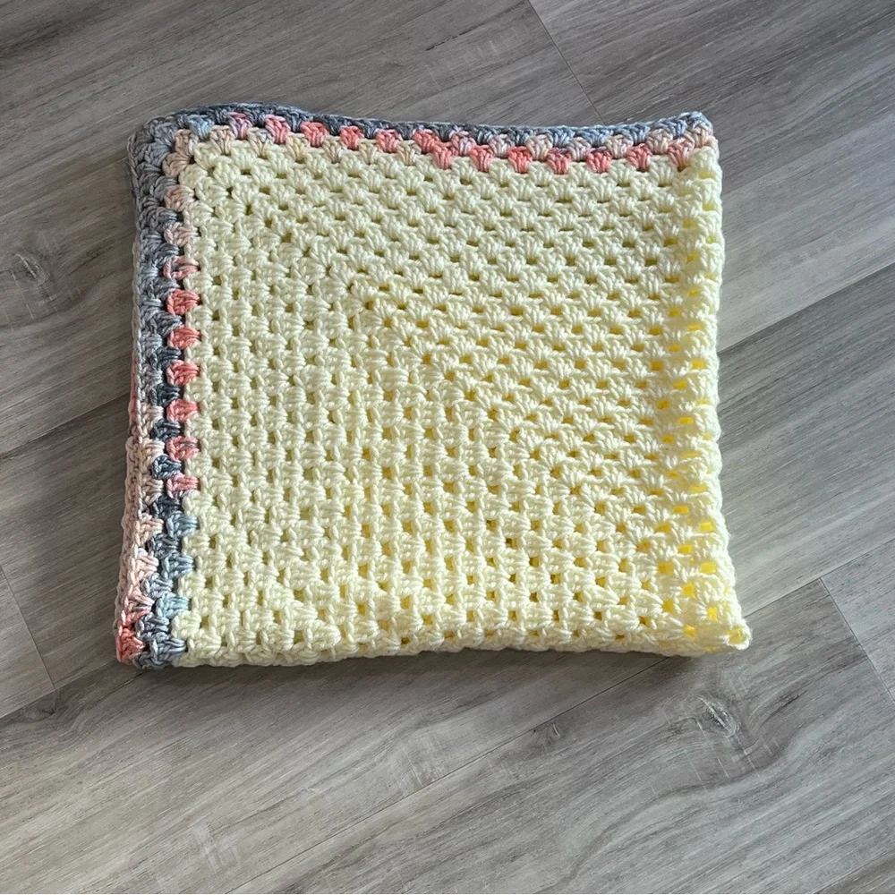 New Handmade Crochet Pastel Yellow Granny Square Blanket